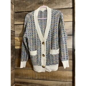 Cato Womens Multi Color Confetti Knit Button Front Cardigan Sweater Cream Small
